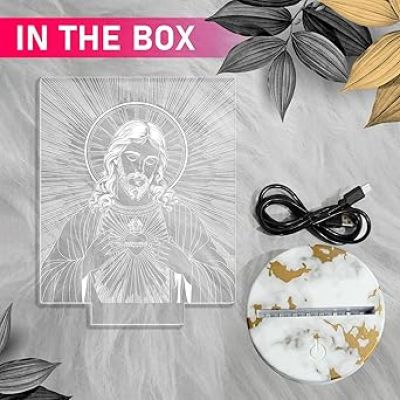 Jesus 3D Illusion Night Lamp with Warm White Light  Gift for Christian Friend  Christmas Decor Light  Home & Office Decor Light